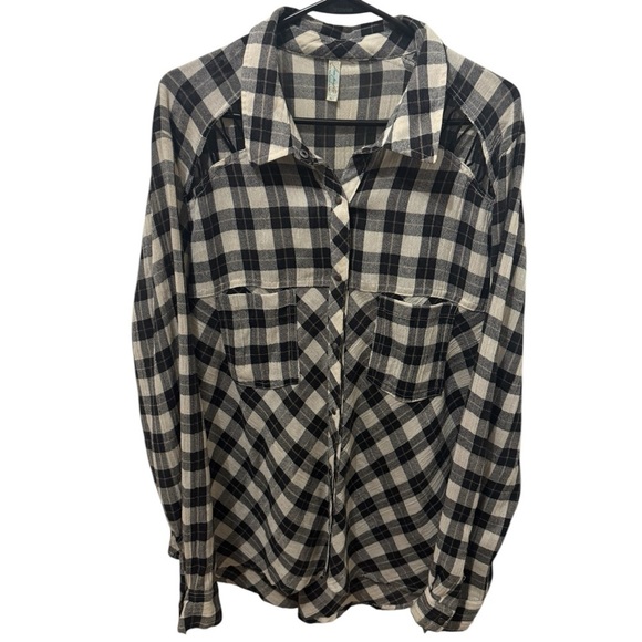 Free People Plaid Gauzy  Blouse Size Large - Picture 3 of 6